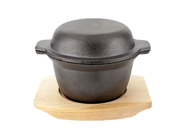 Кастрюлька с крышкой чугун д.11,8см на деревянной подставке C&T 8781891_3