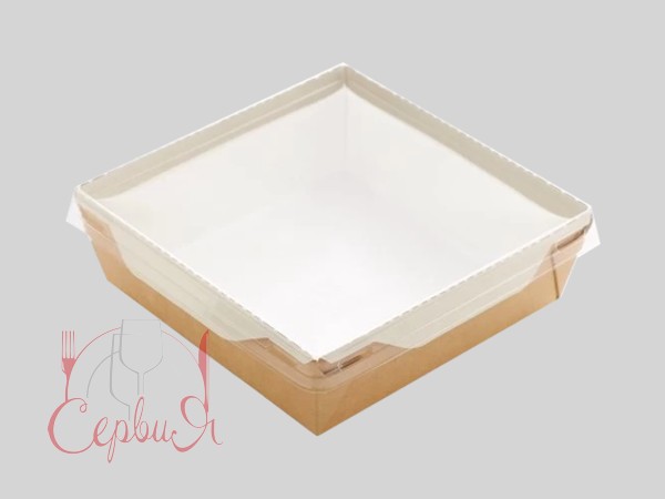 Контейнер папер.165х166х65мм з прозр.криш. 1,2л КРАФТ біле всеред. 10шт 013822/К_2