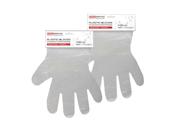 Рукавички п/е прозорі 100шт HDРЕ 25х30 на планці PRO 17500500_1