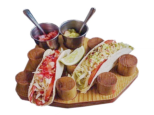 Підставка дерев'яна для тако з виїмкою під 2 соусники д.30см_1