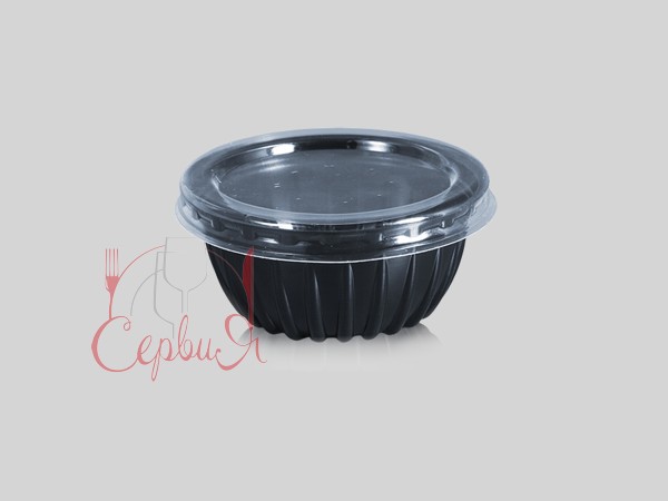 Контейнер 66х40мм круглий чорний з прозорою кришкою (соусник) 50мл ПС-390 105шт_2