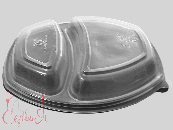 Контейнер РР ланч-бокс 257х202х37мм 2х секц.чорний з прозор.кришкою 1л 10шт 015011/12 СпК-257Ч-2_2