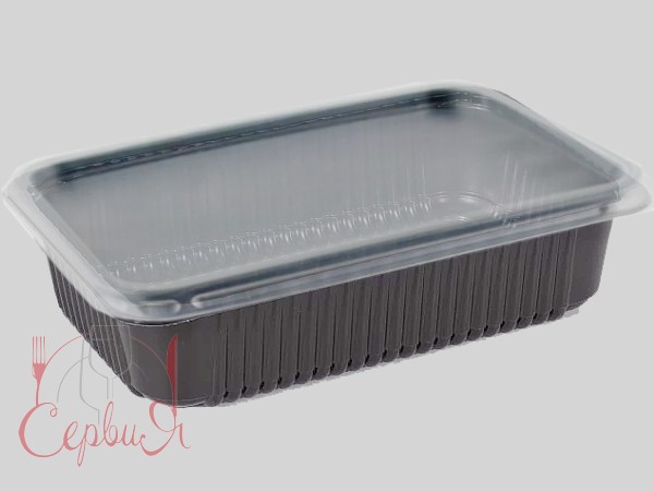 Контейнер РР 275х175х50мм чорний з прозор.кришкою 1600мл 10шт 015120/015126_2