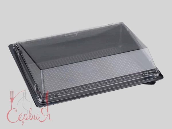 Контейнер РЕТ 183х128х32мм д/суши "вітрина" чорний з прозор.кришкою 10шт 015036/015039_2