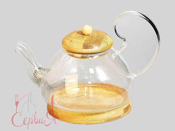 Чайник скляний 600мл з дерев'яною підставкою та кришкою Wilmax 6818_2