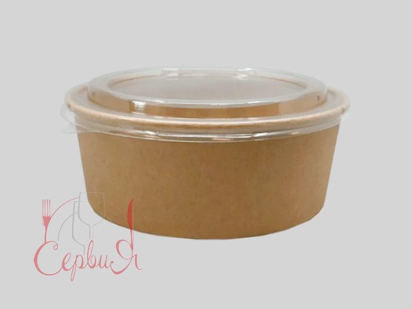 Контейнер папер.д.150, h60мм з прозор.криш. 750мл крафт/крафт 10шт 142583/пс313_2