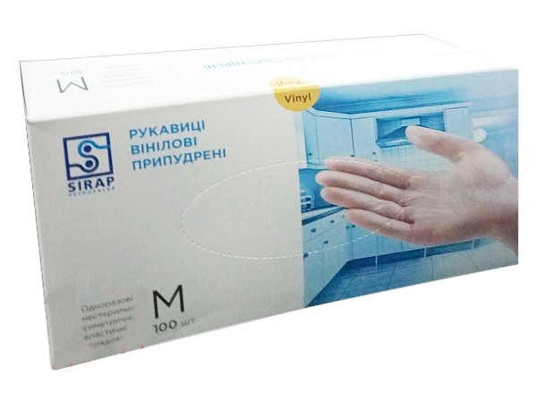 Перчатки вінілові М прозорі припудрені 100шт СТ_1