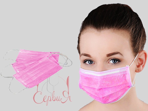 Маска мед. спанбонд однораз. 3шар. рожева 50шт PL_2