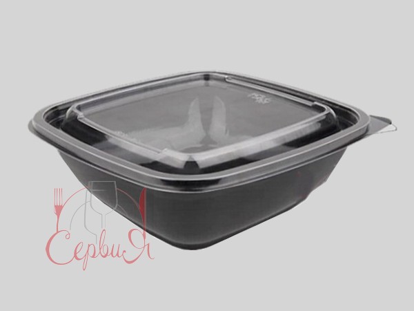 Контейнер РЕТ 190х190х41,5мм чорный з прозор.кришкою 750мл 10шт 015024/015029_2