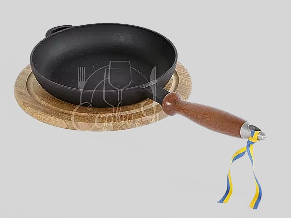 Пательня д.200мм h35мм з дерев'яною ручкою Термо чавун_2