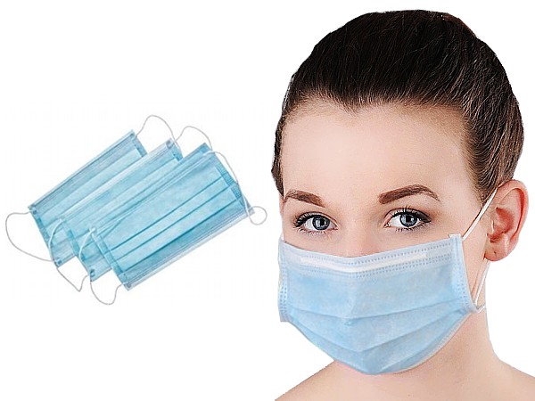 Маска мед. спанбонд однораз. 3шар. біло-блакитна_1