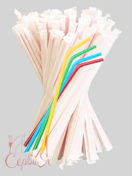 Соломка для соку 21смх4,8мм зі згином асорті в інд.уп. 200шт СП_2