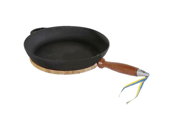 Пательня д.200мм h35мм з дерев'яною ручкою Термо чавун_1