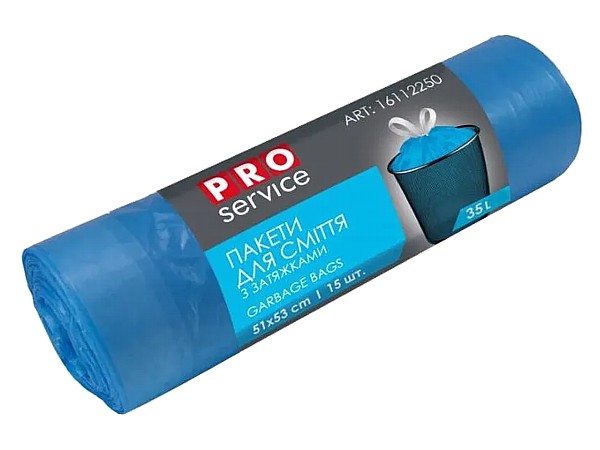 Пакет для сміття 35л 15шт синій з затяжкою PRO 16112250 ХД_1