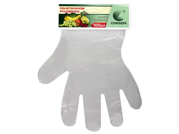 Рукавички п/е прозорі 100шт на планці comserv СТ_1