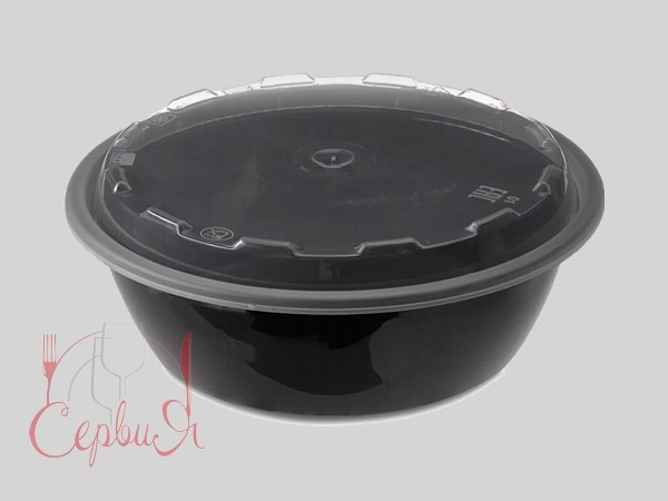 Контейнер РР д.152мм, h48мм чорний з прозор.кришкою 530мл 10шт 015400  1264_2