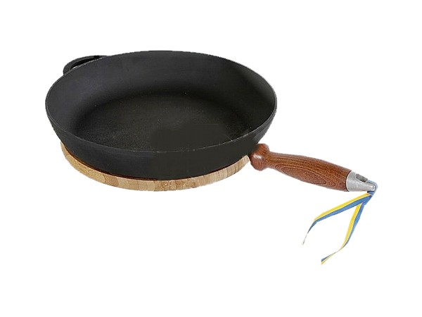 Пательня д.240мм h40мм з дерев'яною ручкою Термо чавун_1