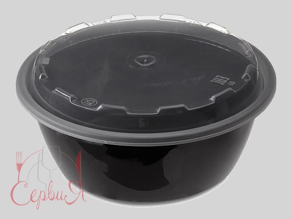 Контейнер РР д.173мм, h64мм чорний з прозор.кришкою 950мл 10шт 015401  1265_2