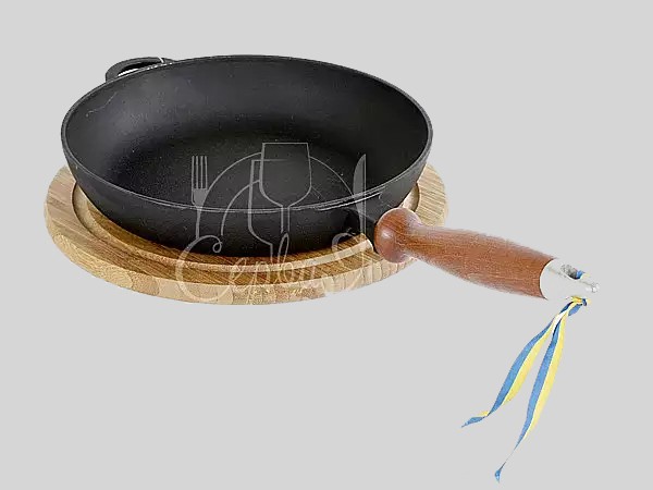 Пательня д.220мм h40мм з с дерев'яною ручкою Термо чавун_3