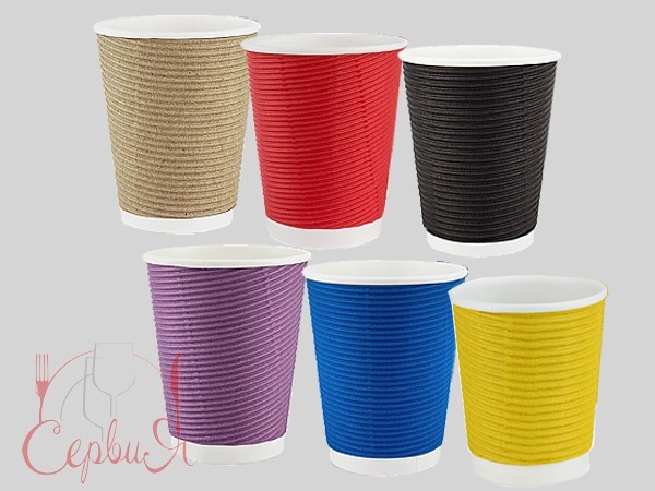 Стакан 270мл паперовий гофра жовтий під кришку АР-80 25шт АПХ_2