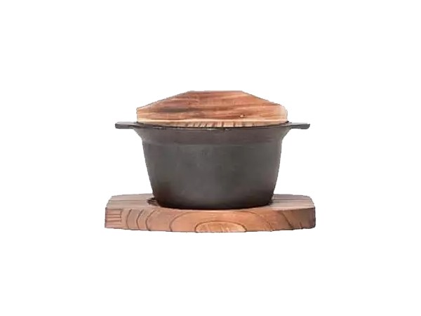 Кастрюля с крышкой чугун д.11,8см на деревянной подставке C&T HEH501W_1