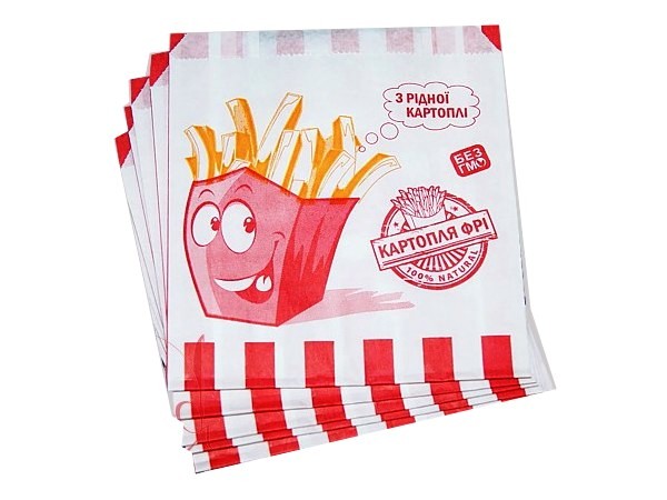 Саше папер. для карт.фрі (200г) 140х120х50мм білий з малюнком "З рідної картоплі" 100шт 1786ЕП_1