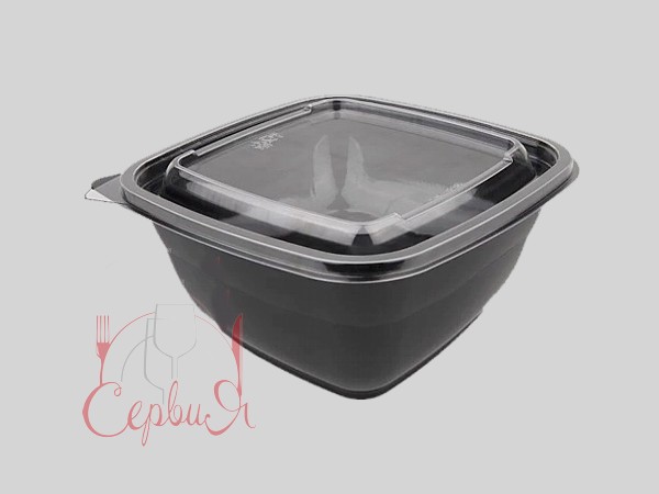 Контейнер РЕТ 160х160х60мм чорный з прозор.кришкою 750мл 10шт 015063/015066_2