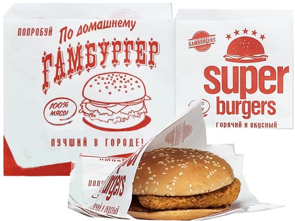 Куток паперовий для бургерів 140х140мм з малюнком Гамбургер 500шт 33 ЕП_1