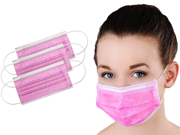 Маска мед. спанбонд однораз. 3шар. рожева 50шт PL_1