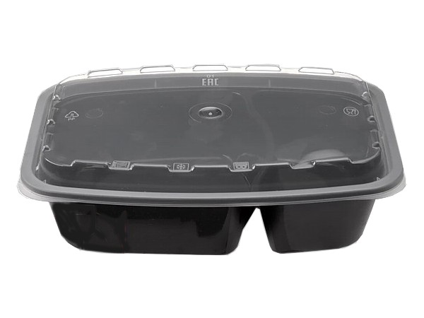 Контейнер РР 211х146х51мм двосекційний чорний з прозор.кришкою 800мл 10шт 015403 1262_1