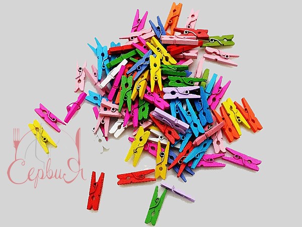 Прищіпка-міні дерев'яна декор. кольорова 3см 100шт ДЖ_2