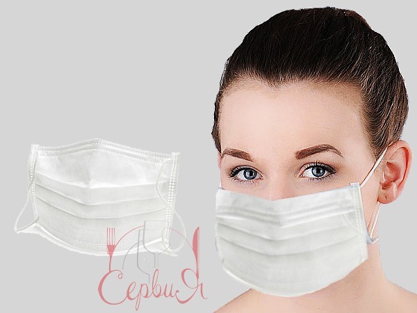 Маска мед. спанбонд однораз. 3шар. біла_2