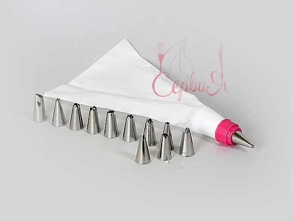 Мешок кондитерский +12 насадок металл  арт.17878_2