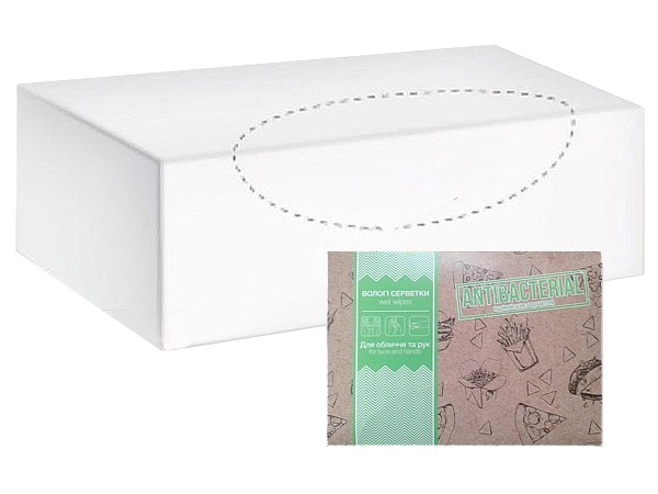 Серветка волога для рук та обличчя в боксі Антибактеріальна 80шт PRO 43109400_1