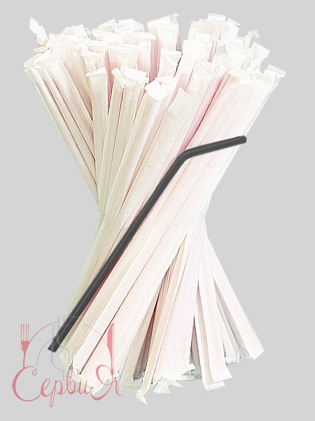 Соломка для сока 21смх4,8мм зі згином чорна в інд.уп. 200шт СП_2