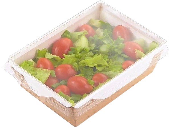 Контейнер папер.220х160х55мм з прозр.криш. 1л КРАФТ біле всеред. 10шт 013825/К_1