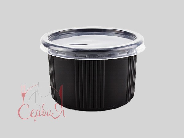 Контейнер для супу з кришкою чорне дно 500мл 110х75мм ПС-115-500 10шт_2