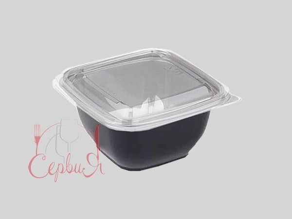 Контейнер РЕТ 126х126х60мм чорный з прозор.кришкою 500мл 10шт 015019/015022_2