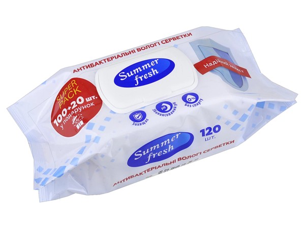 Серветка волога антибактеріальна  120шт Summer fresh_1