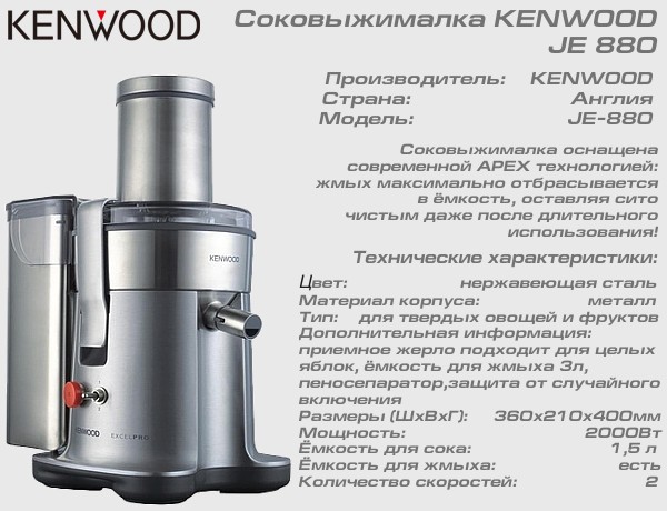Соковыжималка KENWOOD JE 880_1