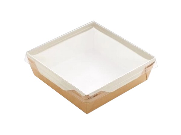 Контейнер папер.150х150х50мм з прозр.криш. 900мл КРАФТ біле всеред. 10шт 013821/К_1