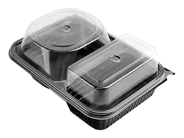 Контейнер РР 230х180х80мм двосекційний д/бургера чорний з прозор. кришкою 10шт 010928_1