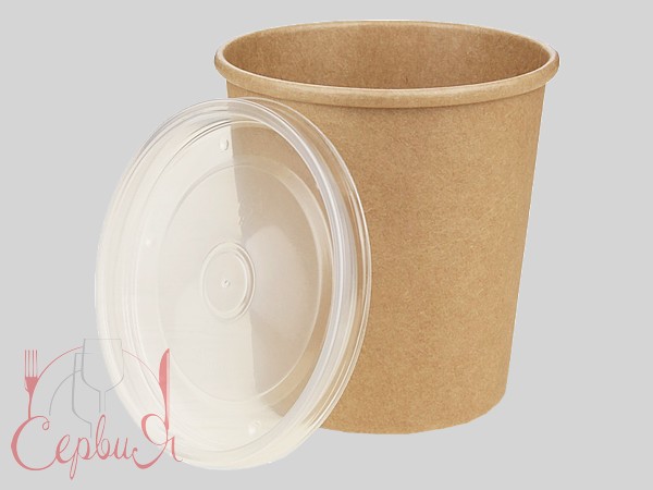 Контейнер папер.для супу крафт з прозорою кришкою 480мл 25шт ПП_2