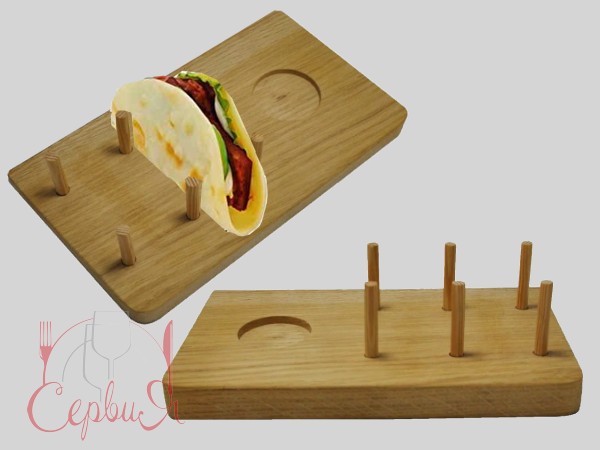 Підставка дерев'яна для тако з виїмкою під соусник 22х17см_2