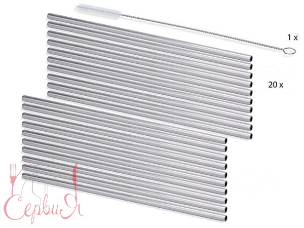 Соломка для сока 21,4смх6мм металлическая со щеткой  3468387 20шт_1