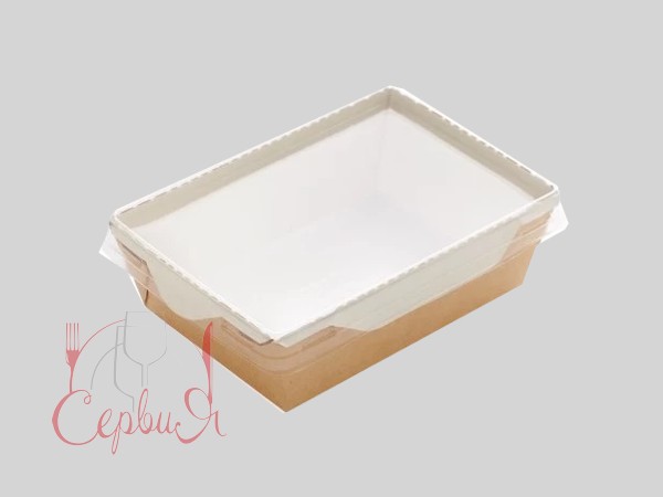 Контейнер папер.165х120х45мм з прозр.криш. 500мл КРАФТ біле всеред. 50шт 013826/К_2