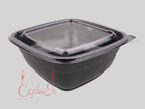 Контейнер РЕТ 190х190х51,5мм чорный з прозор.кришкою 1л 10шт 015026/015029_2