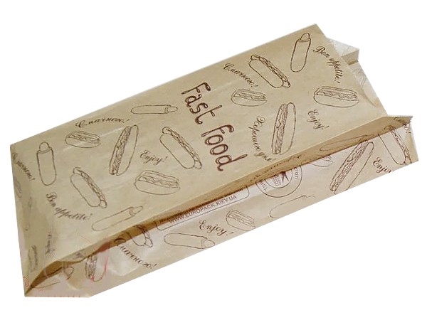 Саше папер. для хот-догів 160х70х40мм крафт з малюнком Fast food 100шт 88 ЕП_1