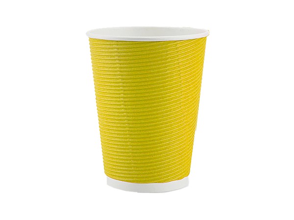 Стакан 340мл паперовий гофра жовтий під кришку АР-80 25шт АПХ_1