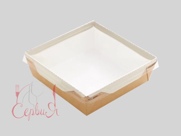 Контейнер папер.150х150х50мм з прозр.криш. 900мл КРАФТ біле всеред. 10шт 013821/К_2